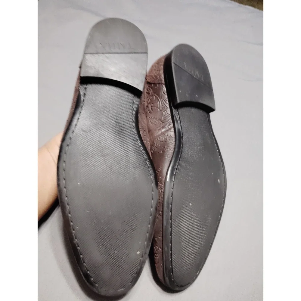 EUC Tallia Patritzio Chocolate Brown Bit Textiled Old Money Dress Loafers Men 10